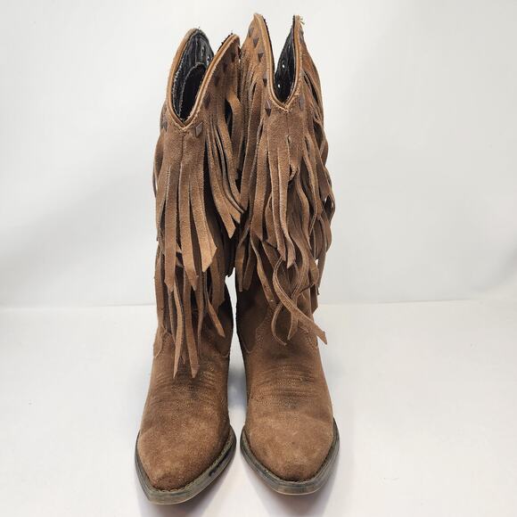 Crush by Durango Suede Brown Fringe Western Cowboy Boots Women Size 6 M Studded - Picture 2 of 9
